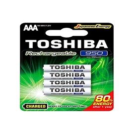 Toshiba Pilas AAA Recargables 950mAh de Níquel Metal. Ideal para Telefono Inalámbrico, Control Remoto, Oximetros, linternas, Juguetes