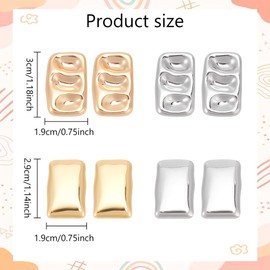 ANATTASOUL 4 Pairs Rectangle Earrings For Women Gold Chip Stud Earrings Dainty Large Oversized Minimalist Geometric Statement Trendy Earrings Lightweight Wedding Party, Alloy Steel