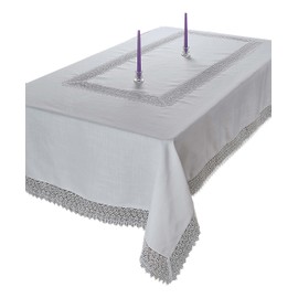 Violet Linen Treasure Macrame Lace Tablecloth, 52 in x 70 in, White