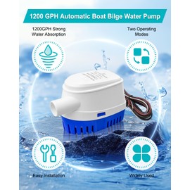 1200 GPH Automatic Boat Bilge Water Pump 12V with 3 Way Pump Switch Panel, 3-meter Extension Cable, 1-1/8 Inch Dia Bilge Pumps Plumbing Kit Ideal for Fishing Boats Cruisers Runabouts Yachts