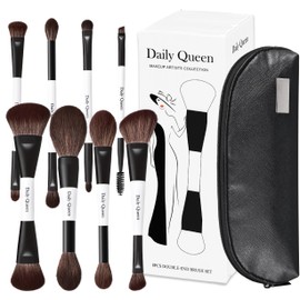 Daily Queen Portable Makeup Brush Set 8pcs Dual Kabuki Powder Concealers Eye shadows Blush Eyeliner Eyebrow Contour Eye blending Brushes