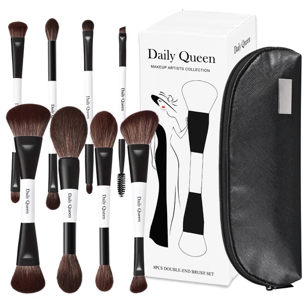 Daily Queen Portable Makeup Brush Set 8pcs Dual Kabuki Powder
