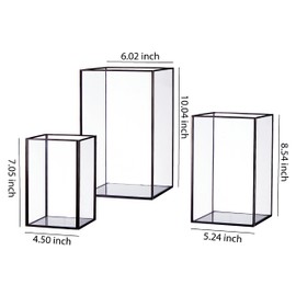 QL Hurricane Candle Holders, Set of 3 PCS Large Glass Candle Holder, Transparent Tempered Glass Hurricane Candle Holder with 3 Size (Glossy Black Finshed Border)