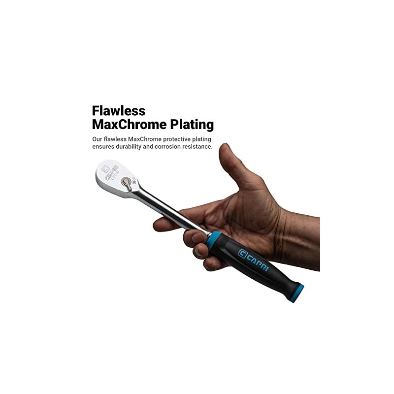 Capri Tools Fine 90-Tooth Ratchet Set, Ergonomic Soft Grip, 1/4,