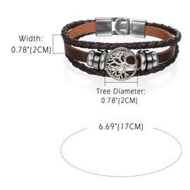 Flongo Tree of Life Leather Bracelet: 2 Pack Brown Black Viking Tree of Life Symbol Pendant Necklace Leather Bracelet Braided Bracelet with Magnet Closure for Men