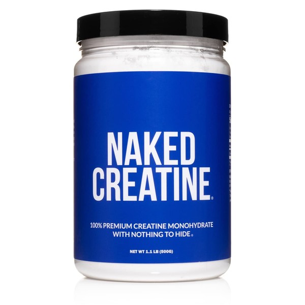 NAKED nutrition Pure Micronized Creatine Monohydrate - 100 Servings - 500 Grams, 1.1Lb Bulk, Vegan, Non-GMO, Gluten Free, Soy Free. Aid Strength Gains, No Artificial Ingredients - Naked Creatine