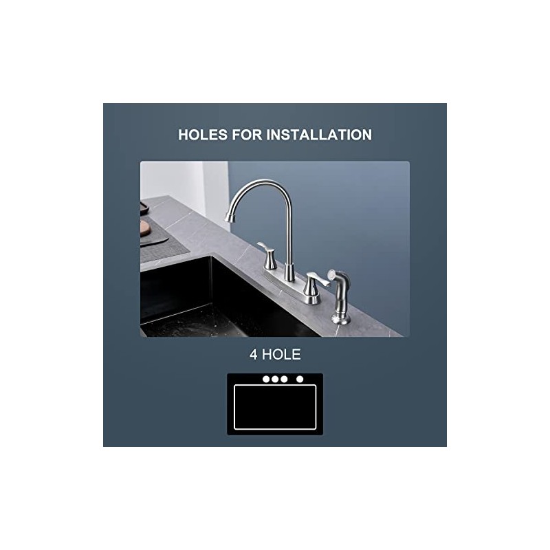 Kitchen Faucet with Side Sprayer, Brushed Nickel 2-Handle Faucet for