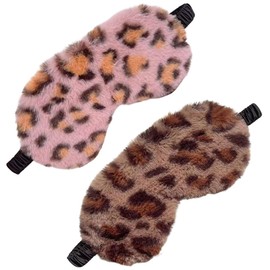 Pack of 2 Women's Sleep Mask, Plush Leopard Eye Mask, Soft Sleep Blindfold, Eye Cover, Comfortable Furry Faux Fur Sleeping Mask, Satin Nap Night Eye Protection Cover for Men and Women