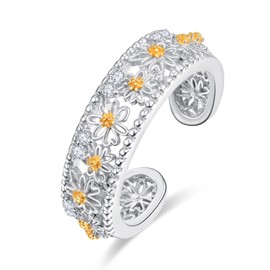 KINGWHYTE Daisy Ring 925 Sterling Silver Daisy Flower Ring Adjustable Open Ring As Weeding Gift, Valentine'S Day Gift, Anniversaries Gift for Women Girls Christmas Gifts
