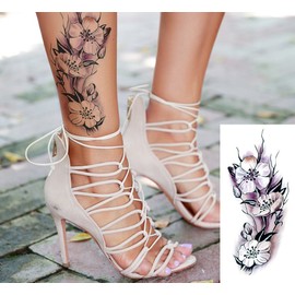 EROSPA® Temporary Tattoo Sheet with Flower Motif Purple Black White 19 x 9 cm