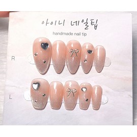 [In-store special discount] Balsam Water Coral Magnetic Gel Handmade Nail Tips - Coffin Egg / [입점초특가할인]봉숭아물 코랄빛 자석젤 수제네일팁 - 코핀에그