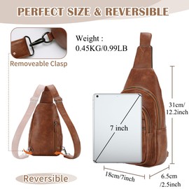 RAVUO Sling Bag for Women, Faux Leather Fanny Pack Fashion Ladies Crossbody Chest Belt Bag with Adjustable Strap for Travel Brown