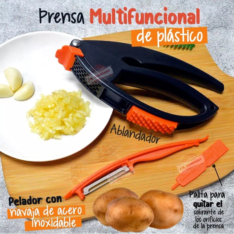 J.H. Company Prensa De Ajo Pelador Triturador 3 En 1