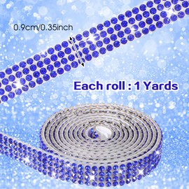 Telooco Self Adhesive Rhinestone Ribbons 4 Rolls Bling Crystal Rhinestone Strips Stickers Glitter Wrap Roll for DIY Crafts Clothes Car Shoes (4 Rows of 1 Yard, Royal Blue)