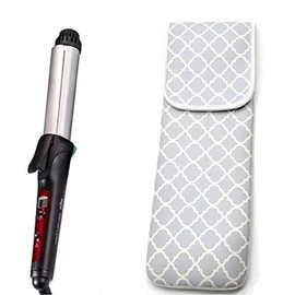 ALEIFLE Women's Heat Resistant Neoprene Curling Iron Holder Flat Iron Curling Wand Travel Storage Cover Case Bag Pouch -Water-Resistant (Grey Chervon)