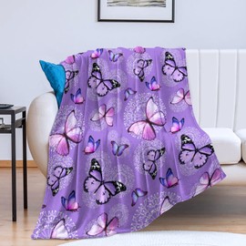 Butterfly Blanket Purple Butterflies Throw Blanket Ultra Soft Flannel Beautiful Butterfly Blanket Gifts for Adults Kids 60"x50"