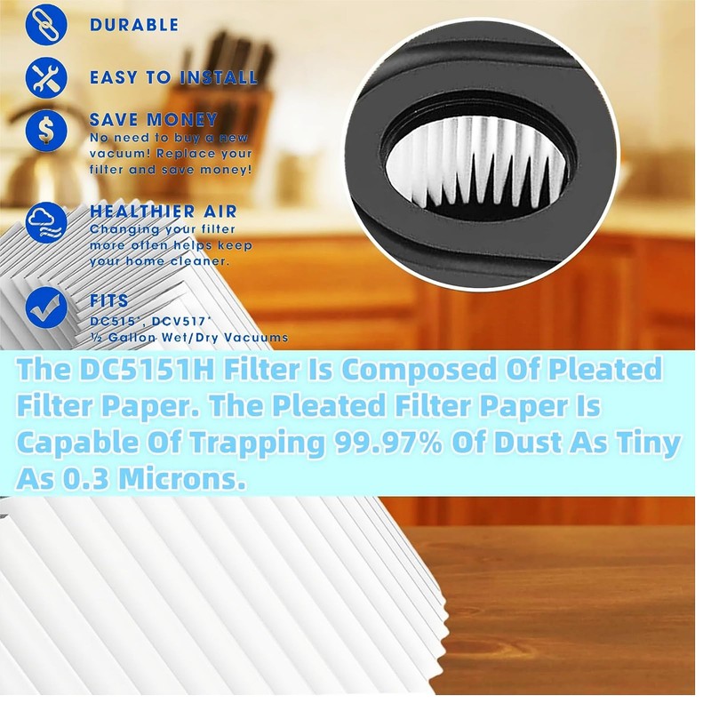 (4-Pack) DC5151H HEPA Filter Replacement Compatible with dewelt Wet Dry