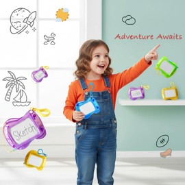 Paquete de 24 mini llaveros magnéticos para tablero de dibujo, juguetes borrables para niños, juguetes recompensa para el aula a granel con y deslizador borrador para mochilas y recue