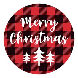 Merry Christmas Stickers 2 Inch Large Christmas Sticker Labels120PCS Xmas Tree Stickers Round Christmas Envelope Seals Stickers Holiday Stickers for Envelope, Card, Ornament (Buffalo Plaid)