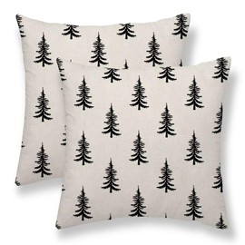 Sunshineyan Christmas Pillow Covers 22 x 22 Inch Set of 2, Black Chirstmas Tree Decorations Throw Pillow Covers Outdoor Winter Holiday Farmhouse Xmas Cushion Case Linen Square for Home Couch Sofa