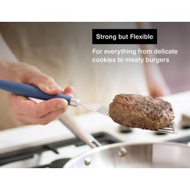 Misen Fish Stainless Steel Spatula - Slotted Turner for Cooking - Perfect for Frying - Heat Resistant - Dishwasher Safe -1mm Thick Flexible Flipper - Soft Silicone Grip Handle for Easy Use