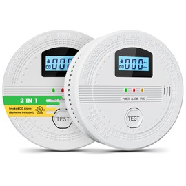 2 Pack Combination Smoke Detector and Carbon Monoxide Detectors with LED Display (3×5AA Batteries Included)