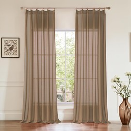 KangBang Brown Pinch Pleated Sheer Curtains 96 Inches Long for Living Room, Light Filtering Voile Sheer Drapes for Bedroom Dining, Soft Vertical Tree Branch Textured Panels,42x96 Inch,2 PCs