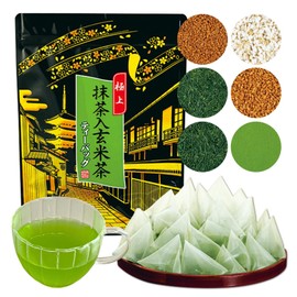 Kyoto Ujitawara Tea House 28745 Premium Brown Rice Tea Bags with Matcha, 40 Bags (0.1 oz (3 g) (Each Bag) Green Tea Sencha, Ujicha Bancha, Genmaicha, Japanese Tea Gyokuro