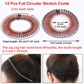 Paifeancodill Stretch Hair Comb Headbands for Women Girls, 12 Pcs Full Circular Stretch Comb, Flexible Plastic Circle Hair Bands, Spiral Tooth Headband, Stretch Hair Combs Headband, Hairband Holder