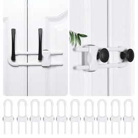 10 PACK Child Proof Cabinet Locks Set, Baby Proofing Adjustable U-Shaped Sliding Locks For Cabinets, Drawers, Closets, Cupboard Handles And Door Knobs. Easy to Use Perfect For Baby Safety (White)