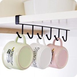Under Cabinet Hooks Hanging Cup Holder Kitchen Hook Rack Punch-Free Wall Cabinet Kitchen Organiazer Rack Hanging Cup Holder (Black)