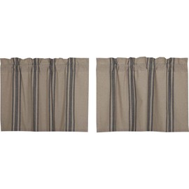 VHC Brands Grain Sack Charcoal Black Stripe Farmhouse Kitchen Curtain Tier Set 24x37