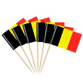 Belgium Miniature Toothpick Flags Decorations Small Cupcake Toppers Cocktail Food Flags Independence Day Party Bar Decorations (Pack of 100)