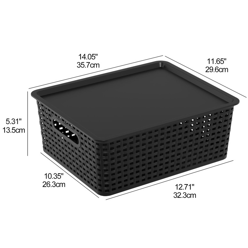 6-Pack Plastic Storage Baskets with Lid, Organizer Bins, Black