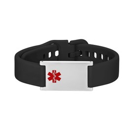 LinnaLove Medical Alert Bracelets Cartoon Emergency ID bracelets with engraved peanut allergy (Black silicone)