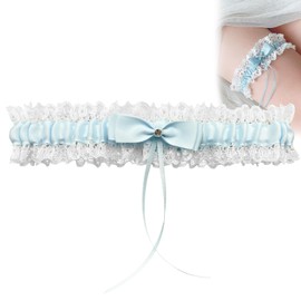 Yoljun Blaues Strumpfband, Elegantes Brautschmuck Mit Schleife Und Spitze, Verstellbares Damen Hochzeitsstrumpfband für Hochzeit Brautparty Abendmode (Hellblau)