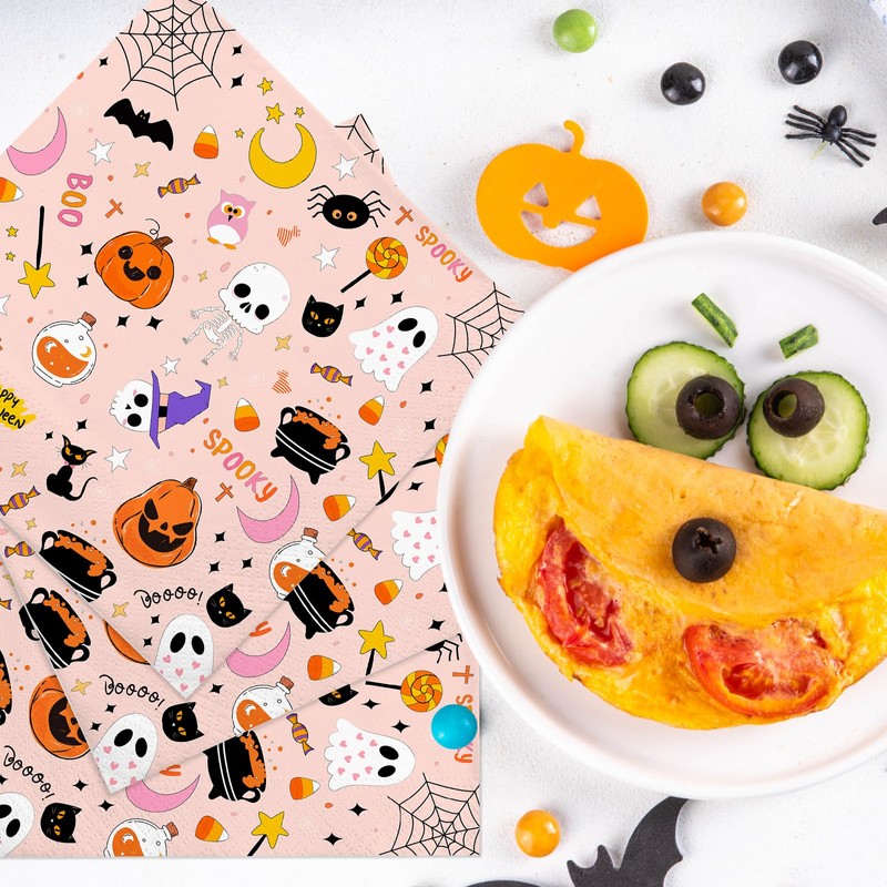 50 Pack Halloween Paper Napkins Cartoon Ghost Pumpkin Spider Web