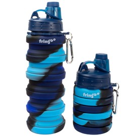 Fringoo - Stylish Foldable Water Bottle for Kids with Carabiner Hook | Leak Proof & BPA Free | Lightweight Sports Water Bottle Suitable for Boys and Girls - 550ml - Blue