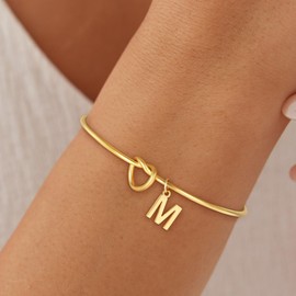 Eaciy Initial Bracelet for Women - 18K Really Gold Filled Knot Initial M Letter Bracelets Trendy Birthday Gifts Gold Knot Bracelet Gold Bracelets for Women Gift