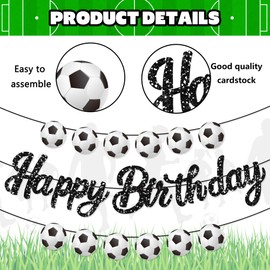 Soccer Sports Party Birthday Banner Set - 1pcs Glitter Black "Happy Birthday" Letters + 2pcs Soccer Pattern Bunting Garland - Football Themed Decor for Birthdays, Sports Parties & Family Celebrations