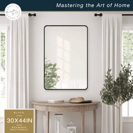 MCS Master & Co. Modern Metal Large Wall Mirror, Minimalist Home Decor Rectangle Mirror with Rounded Corners for Living Room, Bedroom, or Bathroom, 30 by 44 Inch, Black