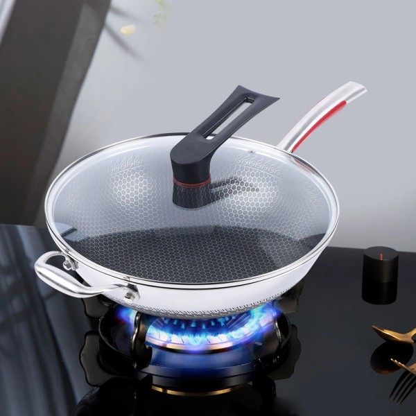 Unbranded 34cm Stainless Steel Non Stick Wok Pan With Lid