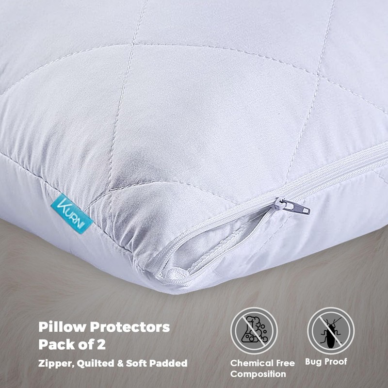 Pillow Protectors 2 Pack White, Anti Allergy Zipped Pillowcase Protectors,