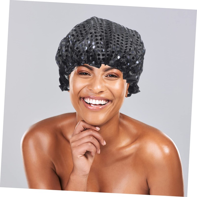 WOONEKY Sequin Shower Hair Cap for Women Multi-use Bath Hat