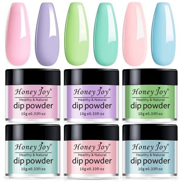 Honey Joy 6 BOX/SET Purity Warm Colors for Summer Daily Makeup Dipping Powder Starter Kit Nails Colors No Need Lamp Cure,Like Gel Polish Effect,Even & Smooth Finishing (DP-J-6pcs-10g/box)