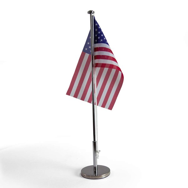 Vispronet Miniature USA Desk Flag and Stand – Height Adjustable 12.25in - 20.25in Telescopic Flagpole with Weighted Base – Flag Size 9.8in x 5.9in