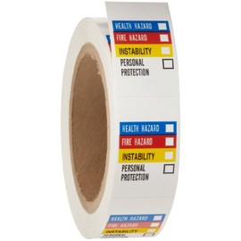 Brady 58268 2" Height, 1-1/4" Width, B-235 Paper Label, Black, Red, Blue, Yellow On White Color Write On Right-To-Know Laboratory Labels (500 Per Roll)