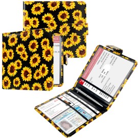 YAVIV Car Registration and Insurance Holder, Folio Leather Vehicle Card Document Glove Box Organizer, Auto Truck Compartment Accessories for Essential Information, Driver License Cards, Men&Women,Sunflower