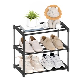 Autonomier 3 Tier Extra Small Shoe Rack (16.3" Wide), Narrow Stackable Shoe Shelf for Kids Toddler Adult, Lightweight Shoe Rack Stand for Closet Dorm Storage Organizer, Front Door Entrance, Entryway