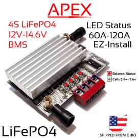 APEX Plug and Play 4S 120A 12v 14.6v LiFePO4 BMS Battery Balance 12.8v